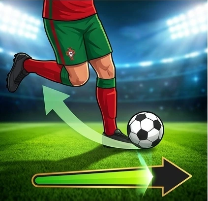 Close-up of the drag-and-release shooting mechanic with a power indicator on screen